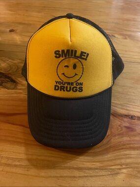 OTTO Yellow and Black 'Smile! You're On Drugs' Trucker Hat